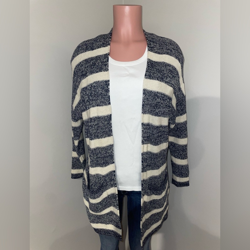 Lucky Brand Navy and Cream Striped Cardigan. Small